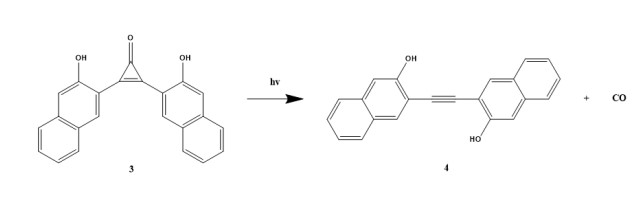 Di-(2-hydroxynaphtyl)cyclopropenone (DHNCP) molecule diagram